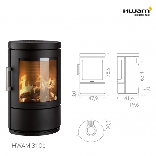 Hwam 3110C 4.5kw nominal Wood Burning Stove - Oval