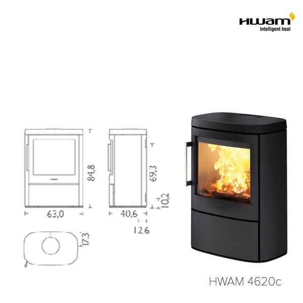 Hwam 4620C GREY - 7kw Wood Burning Stove (Free Standing - Midi)